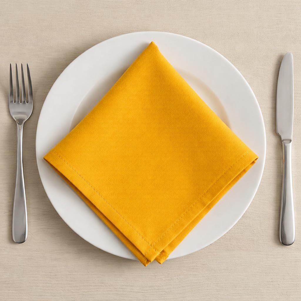Palisa Mustard Polyester Cloth Dinner Napkins Pack of 12 | 18x18 Inch Reusable & Washable Table Linen Napkins for Everyday Use Wedding Parties Banquet & Hotel