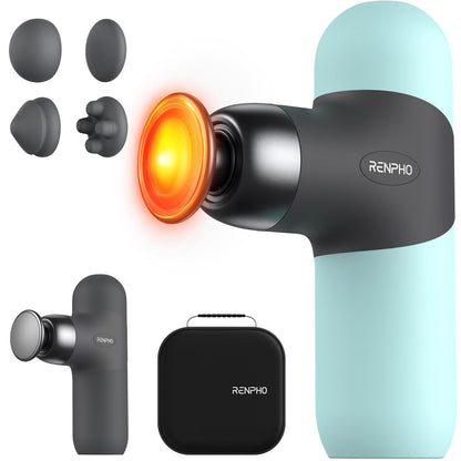 RENPHO Mini Thermal Massage Gun with Heat, FSA HSA Eligible, Portable Deep Tissue Percussion Massager, Color Silicone Sleeves Travel Size with Carry Case, Mint