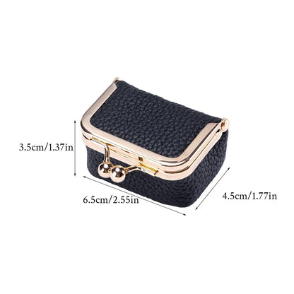 FURZART Genuine Leather Jewelry Travel Case Mini Portable Organizer with Kiss Lock & Anti-Tip Design, Stable Small Jewelry Box for Earrings, Rings, Coin Purse & Travel (2.55x1.77 Inch, Black)