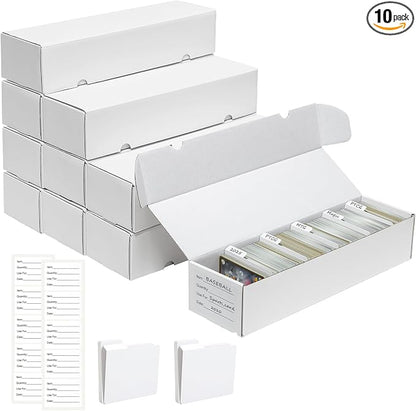 QINGUANG Trading Card Storage Box | 10 Pack • 1100 Count Bulk Card Storage Box | with Dividers | White Corrugated Cardboard Sport Card Organizer for Basketball Card/MTG/TCG/Magic Collection