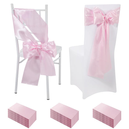 Pack of 60 Pink Satin Chair Sashes Bows Ties Upgraded 7 X 108 Inch Chairs Ribbons for Festive Hotel Wedding Ceremony Halloween Victorian Xmas Holiday Thanksgiving Party Banquet Event Decoration