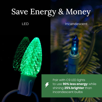 Christmas Designers Pro Christmas C9 Light Cord - 500 ft Spool, 500 Bulb Sockets, 12” Spacing, Green Wire