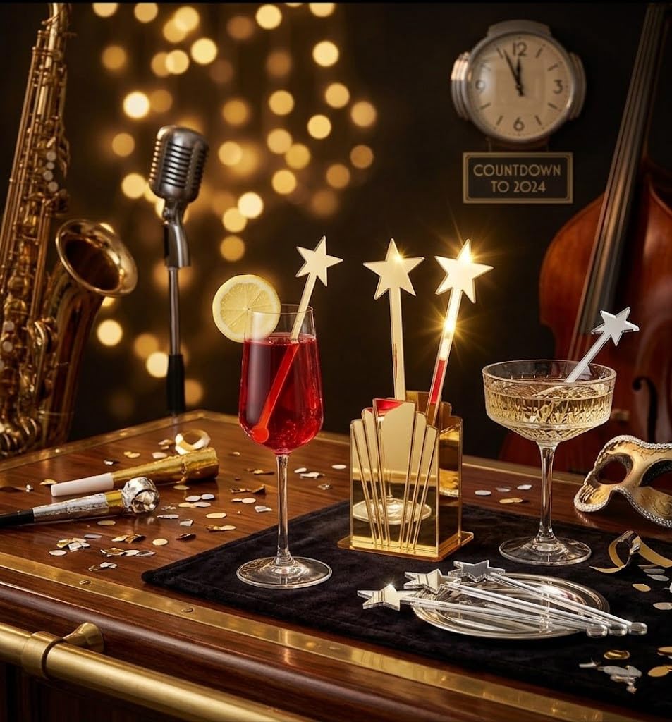 20PCS Star Drink Stirrers, Acrylic Cocktail Stirrers, Drink Stirrers, Laser Cut Wedding Decor Drink Stirrers Swizzle Sticks (Gold Mirror)
