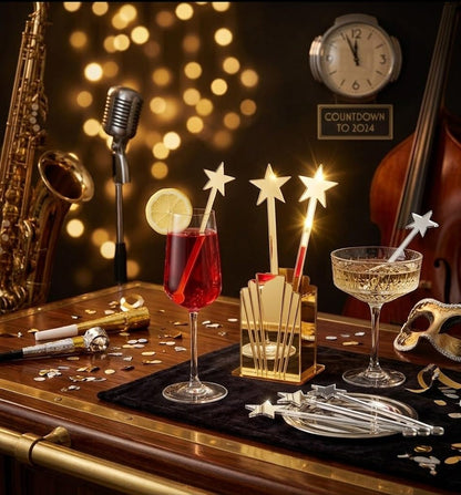 20PCS Star Drink Stirrers, Acrylic Cocktail Stirrers, Drink Stirrers, Laser Cut Wedding Decor Drink Stirrers Swizzle Sticks (Gold Mirror)