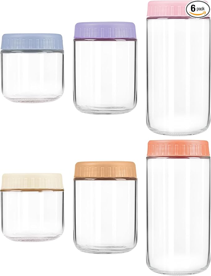 Overnight Oats Containers with Lids, 10 & 16 & 24 oz Wide Mouth Mason Jars with Lids, 6 Pack Glass Jars with Airtight lid for Chia Pudding Yogurt Salad, Meal Prer Oatmeal Jars