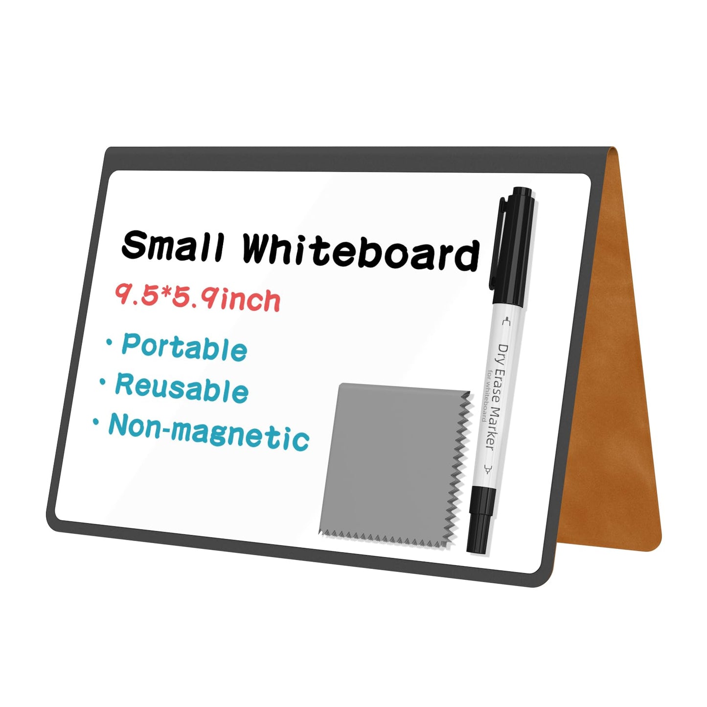 Portable Dry Erase Board,Reusable Whiteboard Notebook, Double-Sided White Board PU Cover 9.5"x6.6" with Marker,Wipe Cloth (Orange)