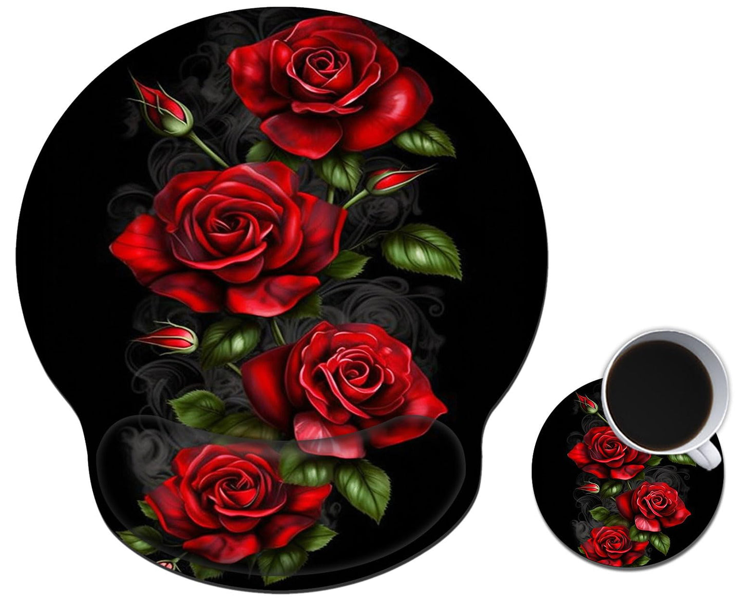 Mouse Pad with Wrist Support Gel, Ergonomic Mouse Pad with Comfortable Wrist Rest, Gaming Mousepad Non-Slip PU Base for Laptop Office Easy Typing & Pain Relief,Red Roses Flowers