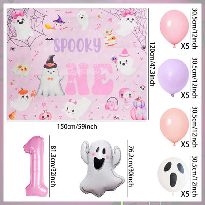 Pink The Spooky One Party Decor Halloween First Boo Day Balloons Ghost Boo Balloons for Pink Halloween Girl First Birthday Party Decorations