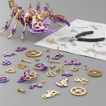 Scorpion 3D Metal Puzzles for Adults, 454PCS Stainless Steel DIY Mechanical Metal Model Kits, No Glue Assembly with Movable Joints, Challenging Metal Building Kit Desk Decor Gift (Purple-Glod)