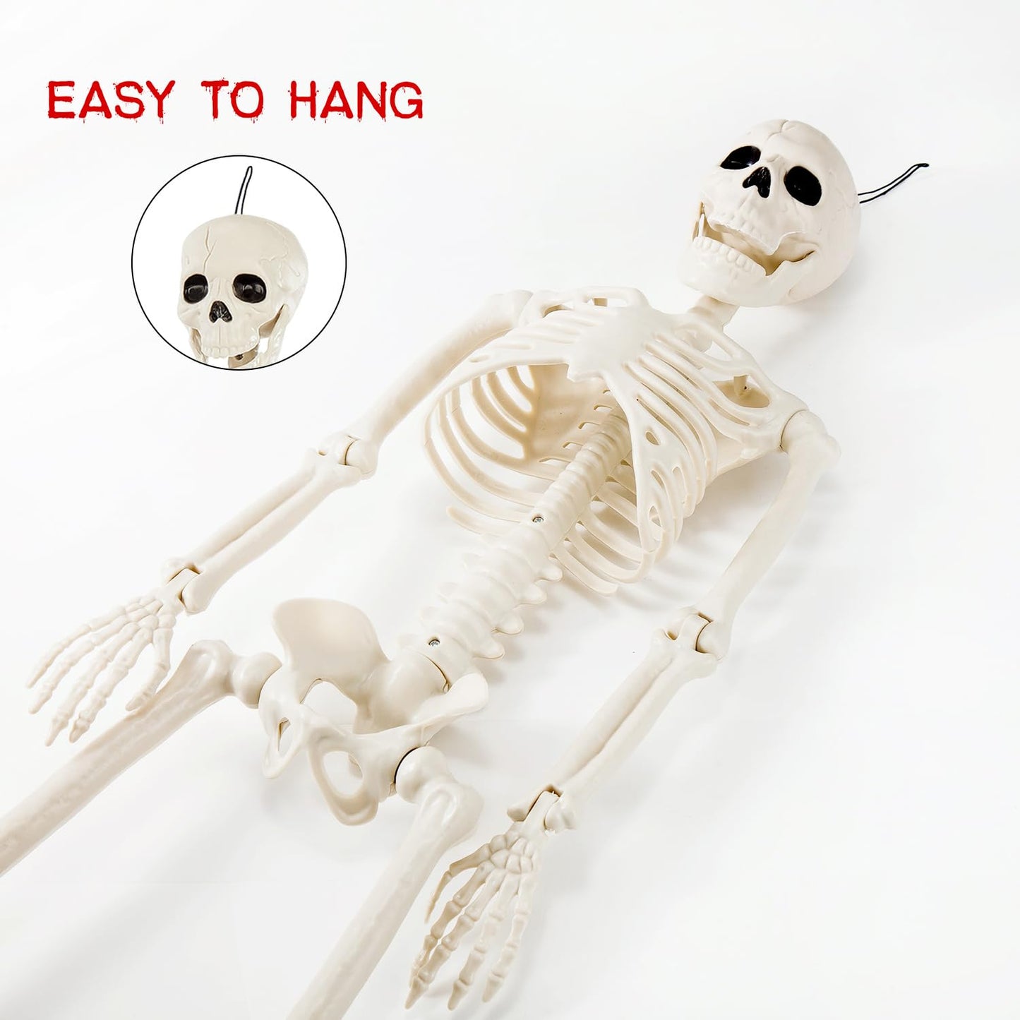 JIALWEN 36" Halloween Posable Skeleton Decorations, 3FT Realistic Plastic Human Full Body Bones with Movable Joints Skeleton for Haunted House Graveyard Props Indoor Outdoor Halloween Party Supplies