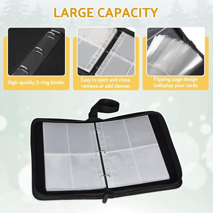 Football Card Binder Holder 480 Pockets with 60 Removable Sleeves, Portable Sports Trading Cards Binder Album Collector Organizer Protectors with Zipper,Waterproof