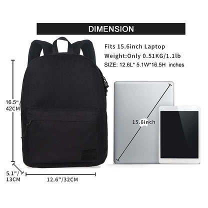 SUPACOOL Casual Laptop Backpack for Men and Women, Work backpack, Black Backpacks, College School Backpack for Boys and Girls, Lightweight Travel Back Pack(Black)