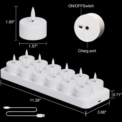 GenSwin 12 Rechargeable Tea Lights Candles with Charging Base and Remote Timer, Flameless LED Tealight Candles Battery Operated Halloween Fall Wedding Table Centerpieces (1.57” x 1.85”)