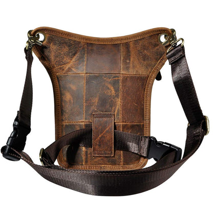 Hiking Waist Pack Leather Drop Leg Bag for Men Women Multi-Purpose Motorcycle Bike Outdoor Travel Sports Tactical Riding Hiking Camping Belt Bum Pouch Small Shoulder Bag Deep Brown