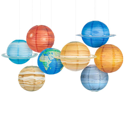 JIEFULL 8 Pcs Solar System Planet Paper Lanterns, 12 Inches Large Paper Lantern Planets Hanging Lanterns Space for The Room Ceiling Classroom Birthday Party Decorations
