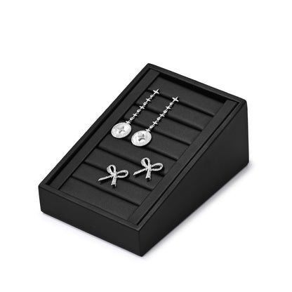 Woodten PU Leather Jewelry Ring Tray Display Stand Slotted Ring Showcase Display Organizer Holder for Trade Show(Black)