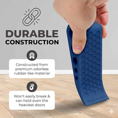 Door Stoppers for Bottom of Door Premium Floor Rubber Door Stop Wedge Made in USA Heavy Duty Honeycomb Design for Carpet, Tile, Ideal for Home, School, Commercial,Blue 4 Pack