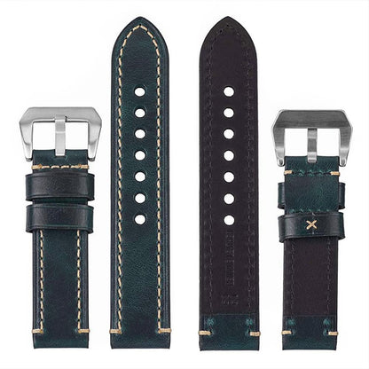 EACHE 26mm Leather Watch Bands Thick Imported Oil Waxed Leather Watch Straps Blue With Silver Buckle