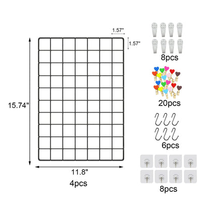 ZUOKEMY 4 Pieces Mounted Photo Grid Wall Grid Decorative Panels(black11.8 x15.7) for Living Room, Bedroom, Office, Study, Etc. Photo Memo Display Grid Panels