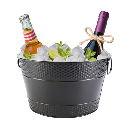 Ice Bucket for Parties Galvanized Beverage Tub, Drink Buckets Galvanized Bucket with Handles for Wine Beer Champagne Cocktails for Catering Bars(Black-1PC)