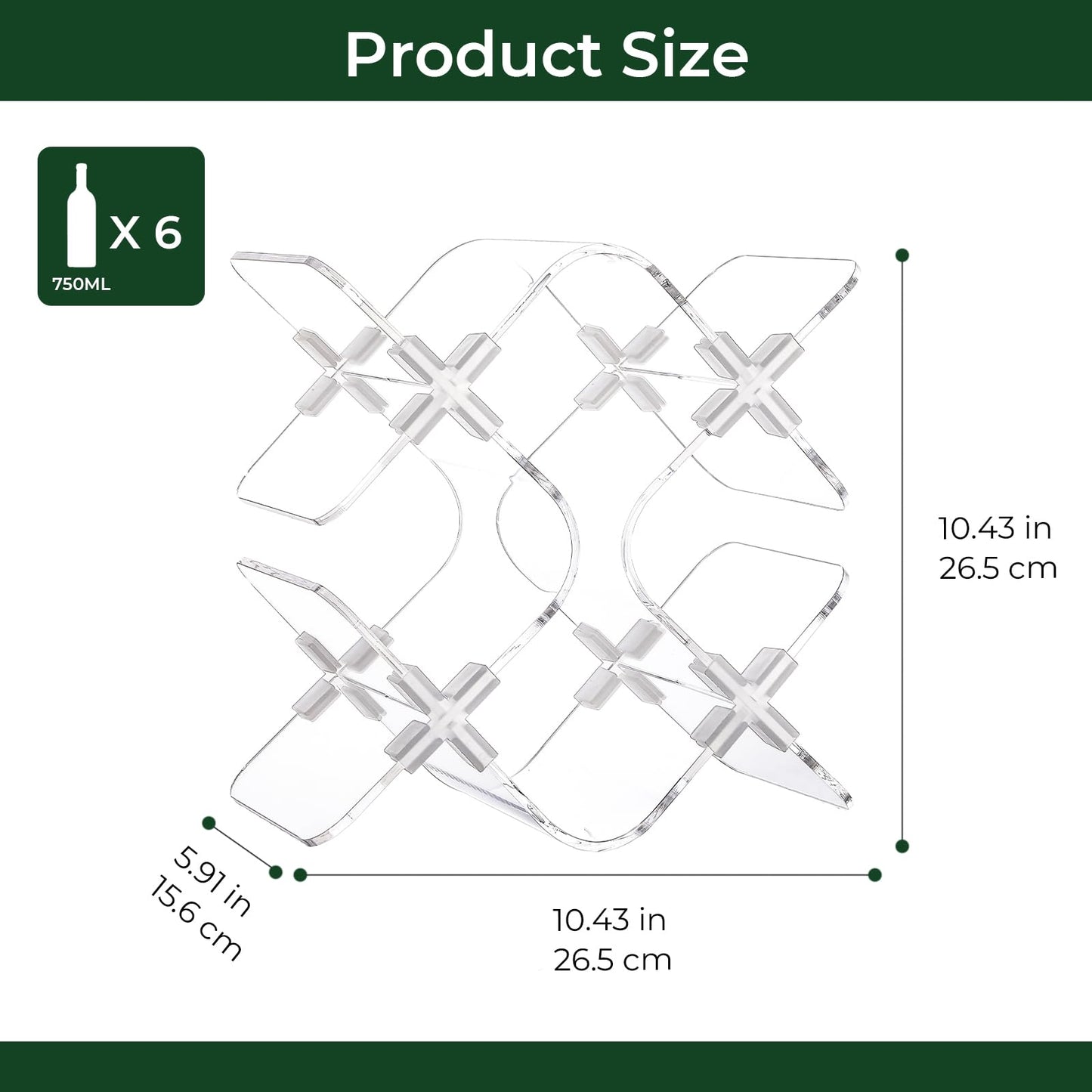 EVERBBKING Acrylic 6 Bottle Countertop Wine Rack, Clear Freestanding Tabletop Wine Holder, Modern Space-Saving Wine Storage Organizer for Kitchen Bar Pantry