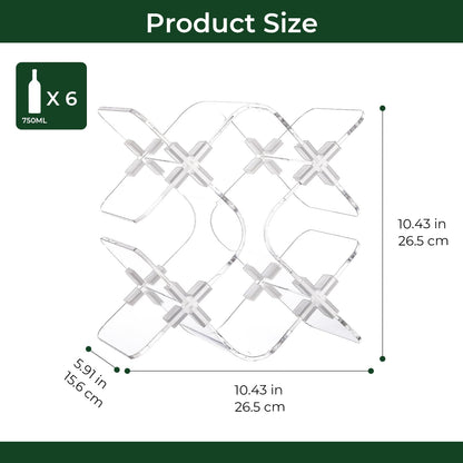 EVERBBKING Acrylic 6 Bottle Countertop Wine Rack, Clear Freestanding Tabletop Wine Holder, Modern Space-Saving Wine Storage Organizer for Kitchen Bar Pantry