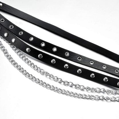 Eigso Womens Goth Belt Leather Rock Punk Waist Harness Belt for Woman Multilayer Tassel Leather Belt