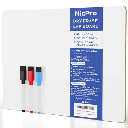 Nicpro 12 x 16 inches Lapboard Small Dry Erase Lap Board Double Sided with 3 Water-Based Pens Learning Mini Whiteboard Portable for Kid Student and Classroom Use