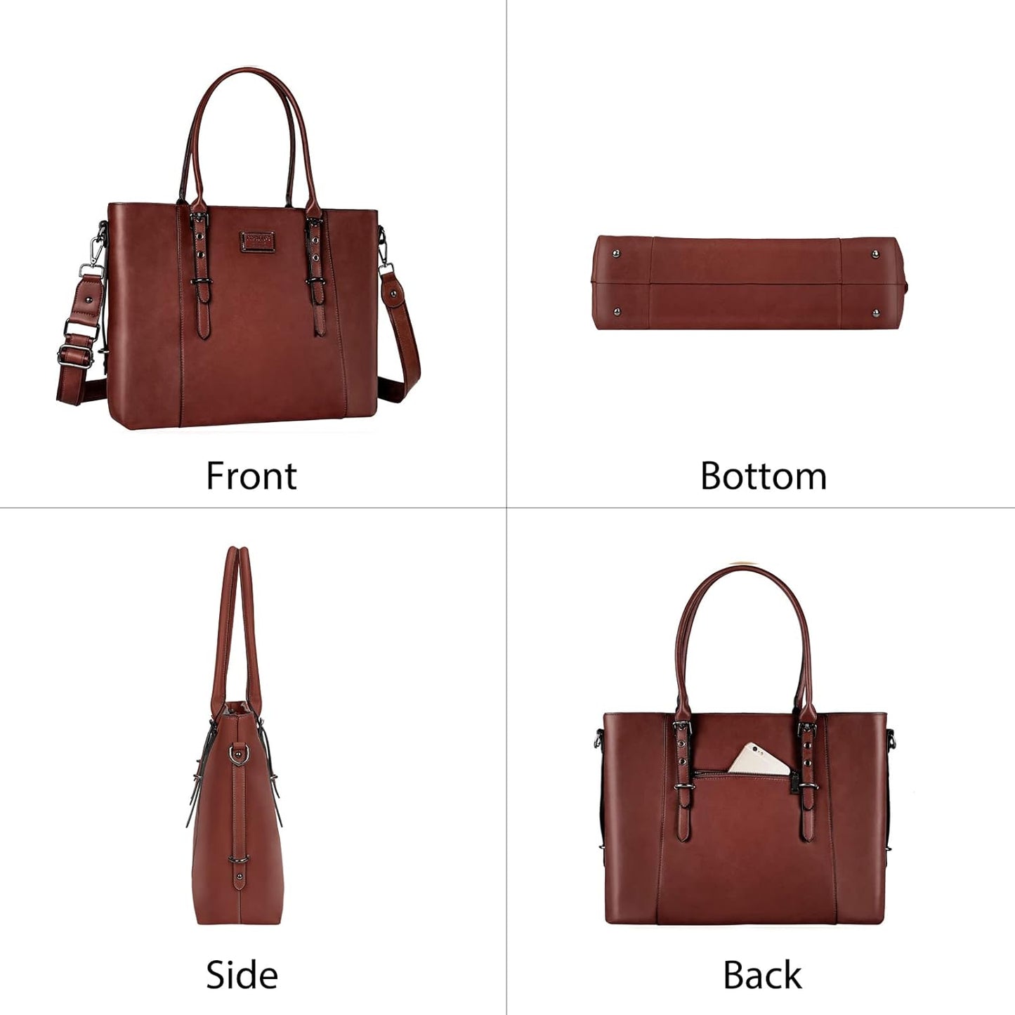 MOSISO PU Leather Laptop Tote Bag for Women, Waterproof Large Capacity Business Work Briefcase Shoulder Laptop Bag