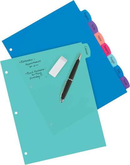 Avery Write & Erase Dividers for 3 Ring Binders, 8 Tabs per Set, Multicolor Big Tabs, Pastels, Binder Dividers Great for Organizing Reports, Projects, and More (16271)