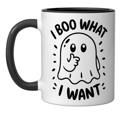 I Boo What I Want Funny Halloween Ghost Coffee Lover Ceramic Mug, Black/White