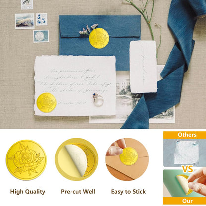 Peacoblue Gold Embossed Sticker Seal 1.4 Inch 150Pcs Moon and Star, Self Adhesive Golden Around Embossing Decals for Party Favors Invitation Envelope Seal Gift Card Certificate Decoration