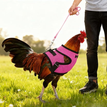Chicken Harness and Leash Set Adjustable Mesh Breathable Duck Training Harness Pets Leashs for Goose Hen Rooster Parrots Dog Kitten, Purple M
