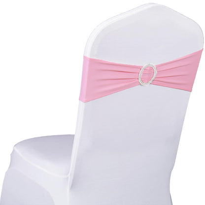 SINSSOWL Pack of 50 Spandex Pink Chair Sashes for Wedding Elastic Chair Bows Sashes Bands Buckles Fitting Birthday Party Anniversary Events Ceremony Bridal Baby Shower Decorations