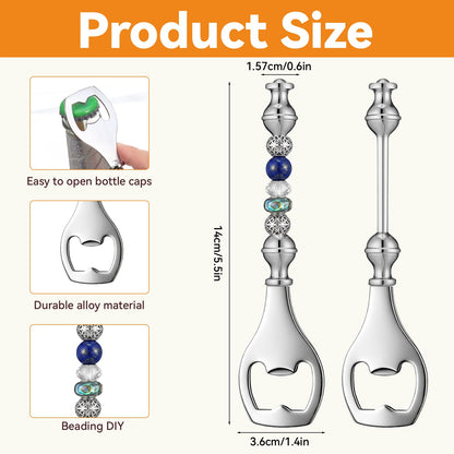 MSHHDK 20pcs Beadable Beer Opener Set Reusable Bottle Opener Decorative DIY Flat Beer Bottle Openers Beaded Bottles Openers DIY Bead Metal Silver Wine Stoppers for Crafts Fall Bar Party Favor