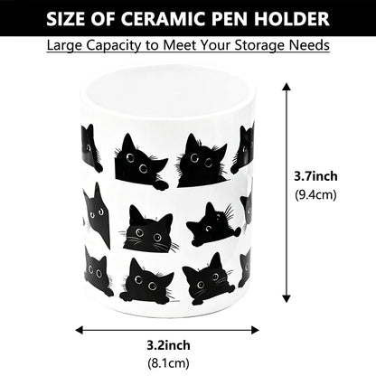 vnbsdwi Ceramic Pencil Holder for Desk Cute Pen Holder Black Cat Pencil Cup Pot Desk Organizer Large Capacity Ceramic Makeup Brush Holders Multifunctional Office Supplies for Home School