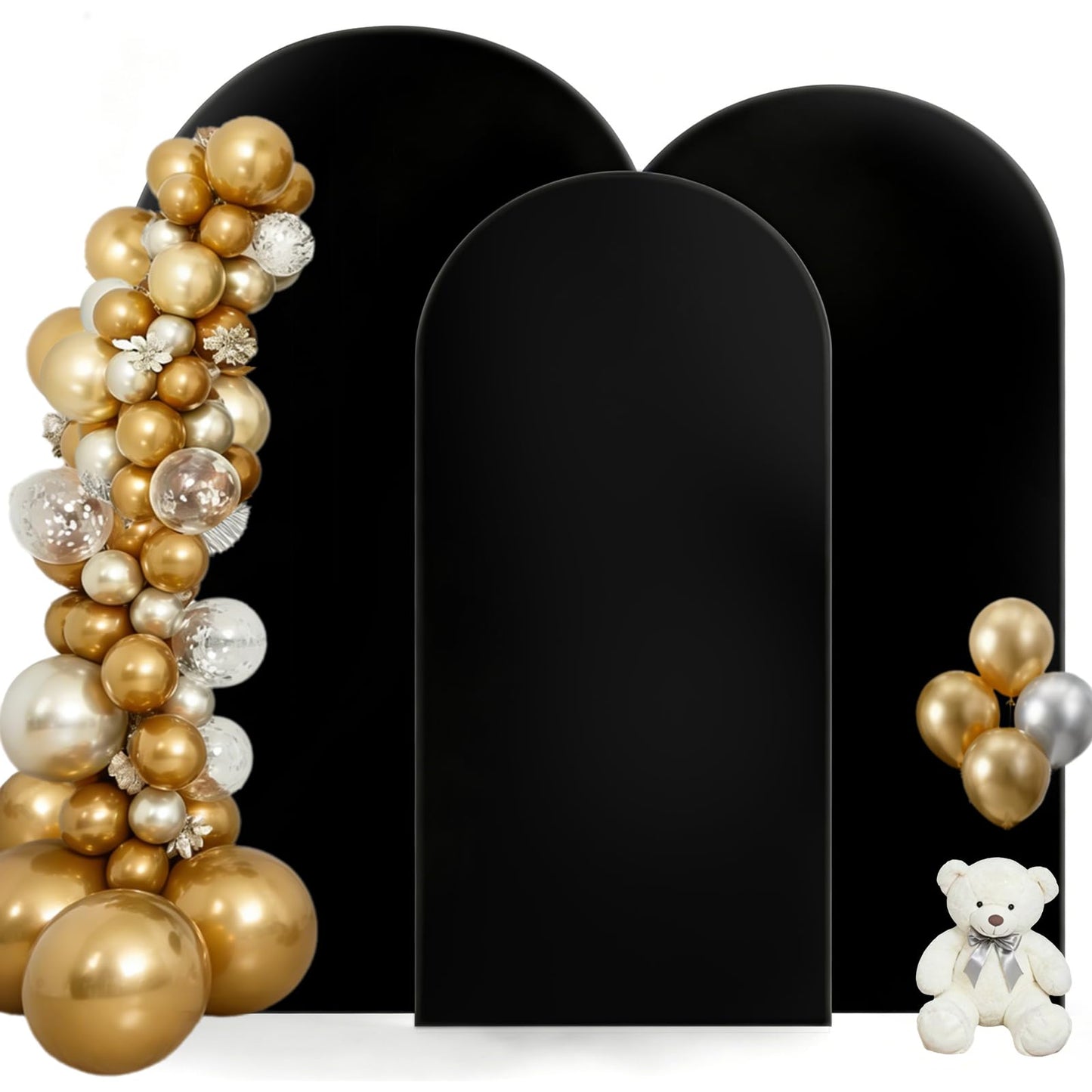 Hemmotop Black Arch Backdrop Cover Set of 3-7.2ft/ 6.6ft/ 6ft Wedding Arch Covers Stretchy Backdrop, Spandex Arched Stand Background Covers for Birthday Graduation Halloween Party Decorations