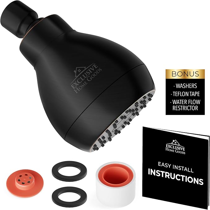 High Pressure Shower Head - Powerful Deluxe Bathroom Showerhead with Strong Spray Stream and Small Silicone Nozzles - Universal Fit Works with High and Low Water Flow Showers