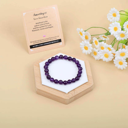 AD Beads Handmade Gemstone Stretch Elastic Bracelet Crystal Healing Reiki Nature's Beauty and Spiritual Essence Unisex (4mm, Amethyst (Love Guardian))