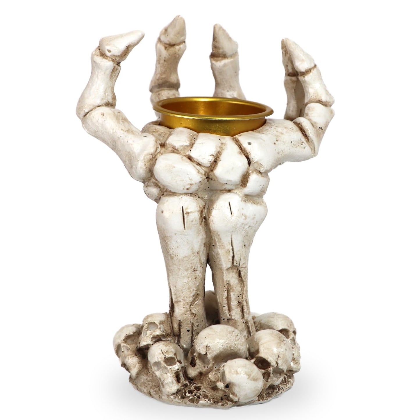 Halloween Gothic Skeleton Hand Candle Holder – Resin Skeleton Hands Decor for Rings, Necklaces, Bracelets, and Taper Candles – Spooky Skull Hand Organizer & Dark Home Office Decoration (White)
