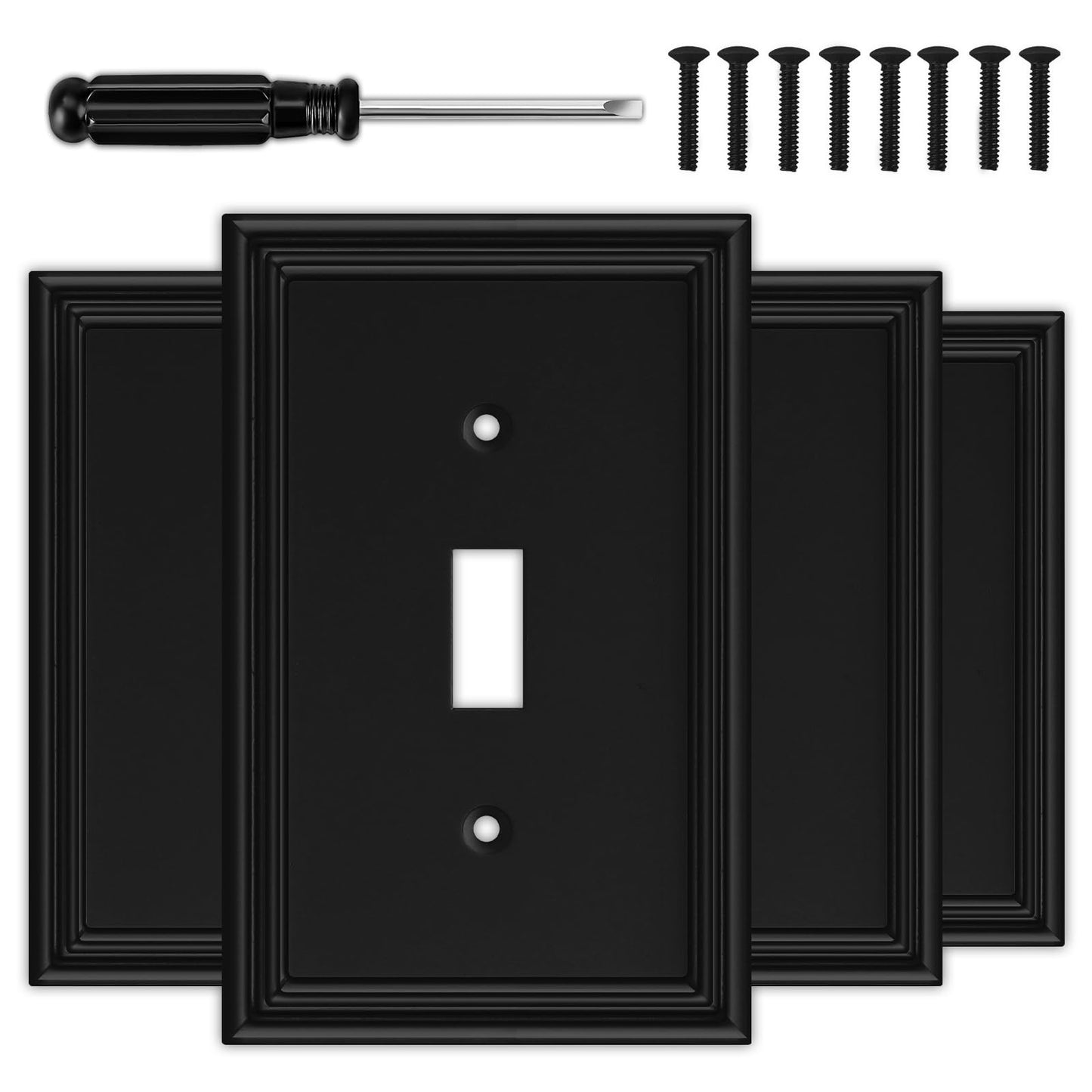 Matte Black Decorative Single Toggle Light Switch Covers Wall Plate, Natural Material Switch Plate Covers - Modern Style (1 Gang Toggle 4 Pack)