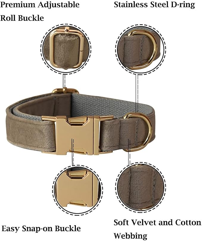 Velvet Dog Collar and Leash Set with Quick Release Metal Buckle | Bright & Stylish Leash and Collar Set, Soft Heavy Duty Pet Collars Adjustable for Samll Medium Large Dogs or Cats