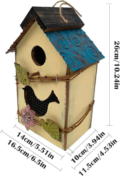 Generic Wood Bird House for Outside, 10"" H Hanging Bird House with Waterproof Metal Roof, Vintage Rustic Decorative Birdhouse Wooden Bird Nest Box for Outdoor Garden Yard Decorations (Yellow)