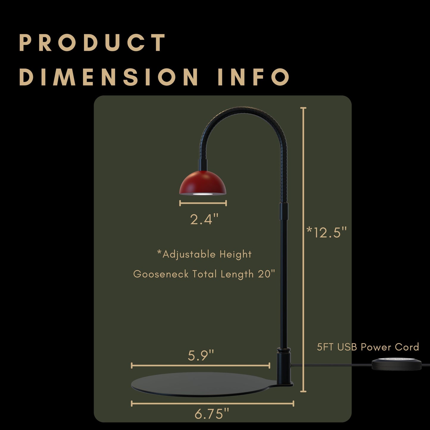 BoostGro Desktop Grow Lamp Terrarium Light Plant Light on Table with Flexible Gooseneck Lamp for Terrarium Kitchen Vetegable Succulent Lamp with Auto Timer 3/6/12Hrs, 4 Brightness Levels (Red)
