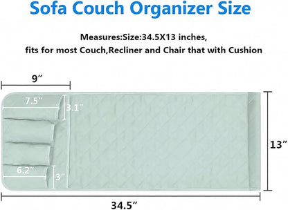 Sofa Armrest Organizer Non-Slip Arm Chair Bedside Caddy Storage Organizer for Recliner Couch with 5 Pockets for Cell Phone TV Remote Control Magazines (Light Green)