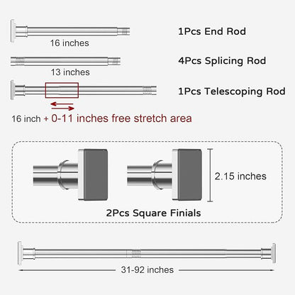 UIOSANRT Stainless Silver Shower Curtain Rod 31-92 Inches Non-Slip Shower Rod Tension Mounted No Drill Shower Curtain Rods Spring Tension Rod Adjustable for Windows Bathroom