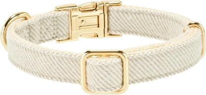 Luxury Soft Cotton Tweed Fabric Dog Collar & Leash Set with Gold Buckle – Durable Fabric, Stylish Design for Everyday Walks(Large Grey)