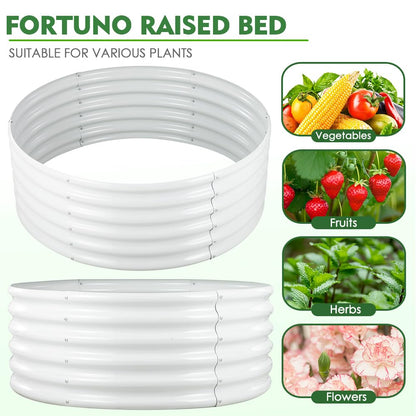 FORTUNO 2 Pcs 17" Tall 4 Ft Round Raised Garden Bed Box Galvanized Metal Outdoor High Flower Bed Steel Patio Ground Planter for Planting Vegetables and Herbs, White