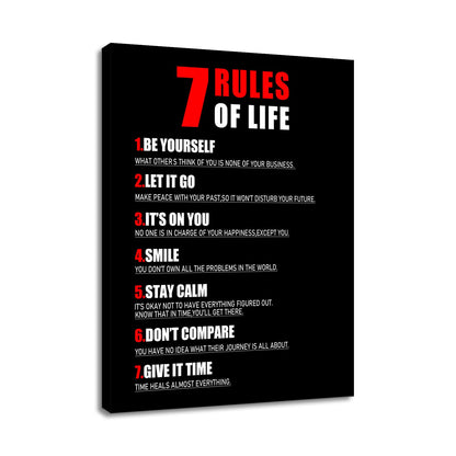 Motivational Canvas Wall Art 7 Rules of Life Inspirational Poster Print Positive Quotes Pictures Painting Artwork for Home Office Bedroom Living Room Wall Decor Ready to Hang [18''Wx24''H]