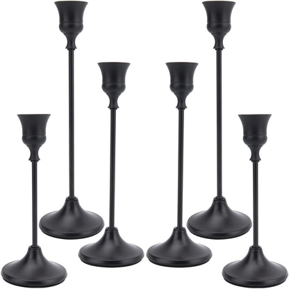 Black Candle Holders Set of 6, Candle Stick Candle Holder Black, Matte Black Taper Candle Holders for Home Decor, Wedding, Dinning, Party